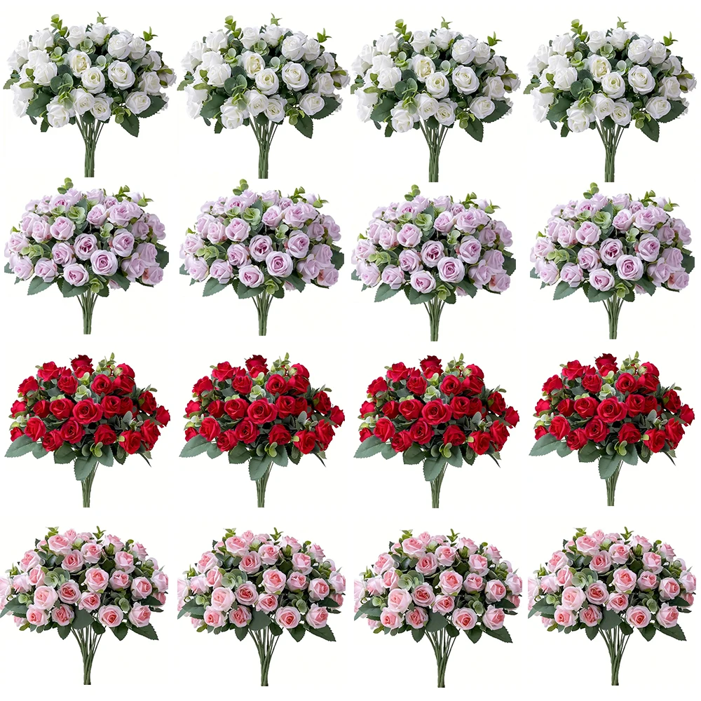 

4 Pcs Artificial Flowers Bouquet Rose Eucalyptus Leaves Wedding Decoration Peony Fake Flower for Party Home Decor Outdoor