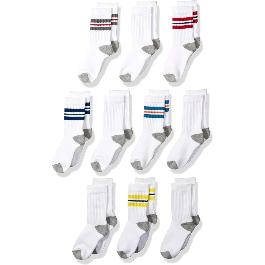 

10 Pairs Boys and Toddlers' Cotton Cushioned Crew Sports Socks for Everyday Wear Comfortable and Breathable Design Ideal for Sc