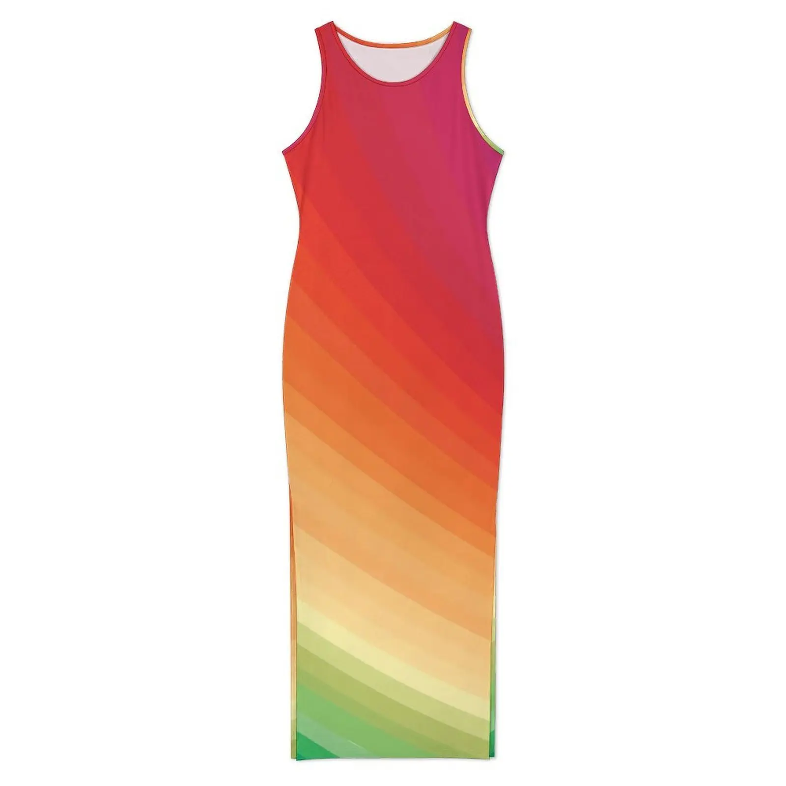 Bright Rainbow Bodycon Dress Summer Abstract Art Elegant Maxi Dresses Women Sleeveless Pattern Korean Fashion Dress Big Size