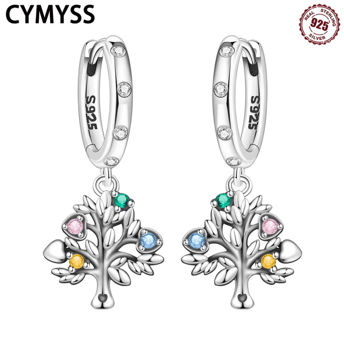 

CYMYSS 2025 New S925 Sterling Silver Family Tree Earrings Boutique Birthday Party Gift Women's Jewelry
