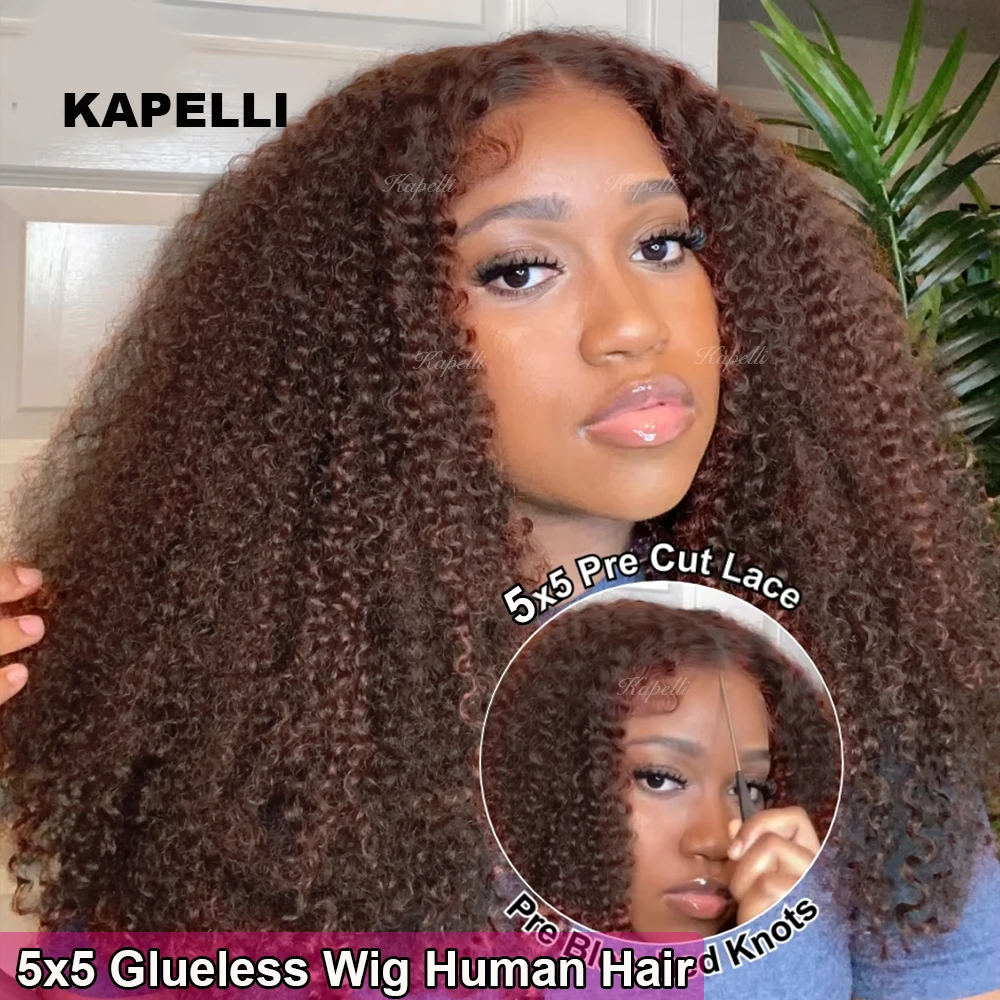 

5x5 Glueless Wig Human Hair Wear and Go Deep Wave Lace Closure Wigs Chocolate Brown Loose Wave Wigs Remy HD Transparent Lace Wig