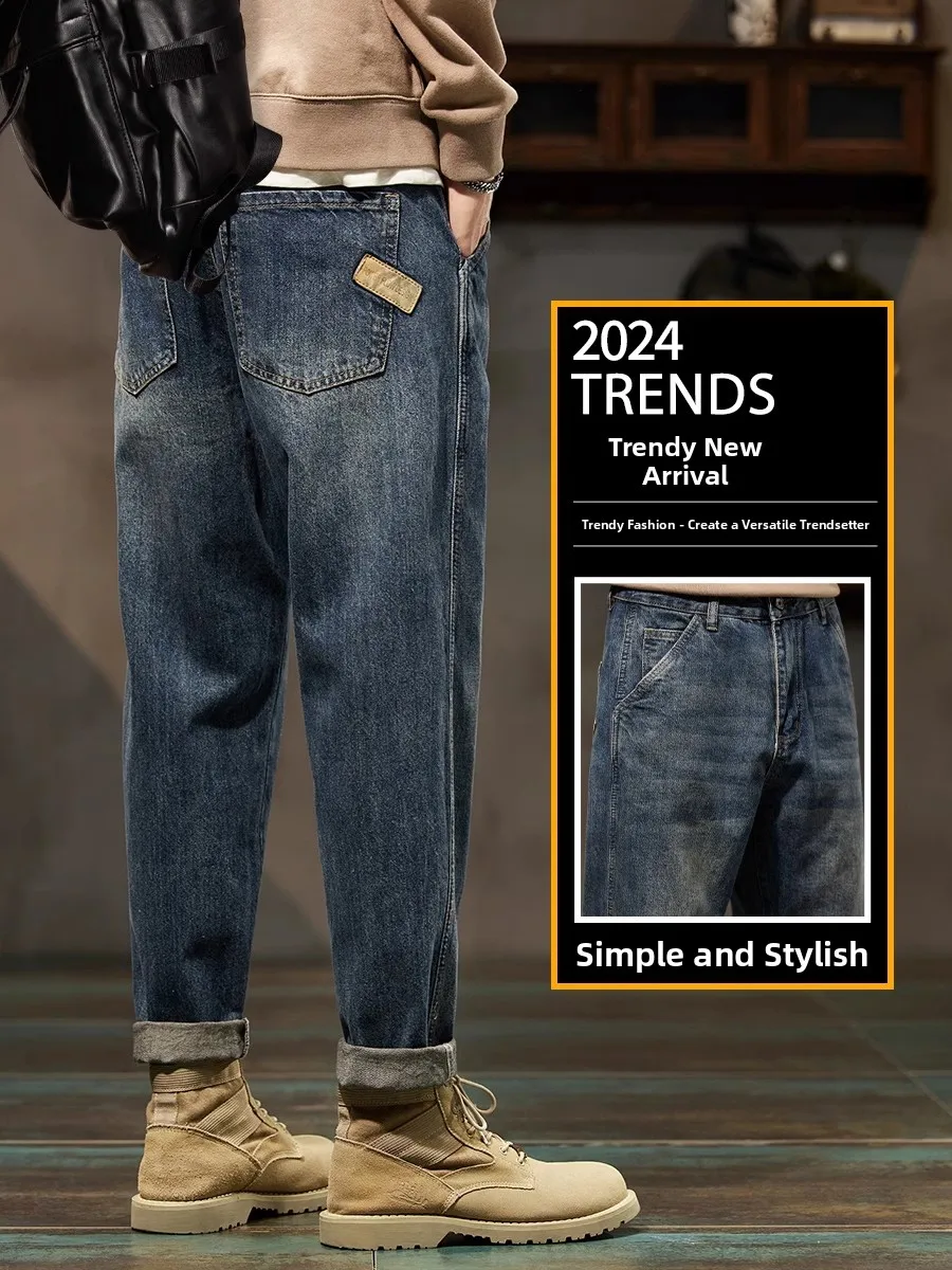 

Autumn Winter Loose Straight Leg Men's Jeans Casual Long Trousers Harlan Sle Vintage Faion Brand New 2025 Model