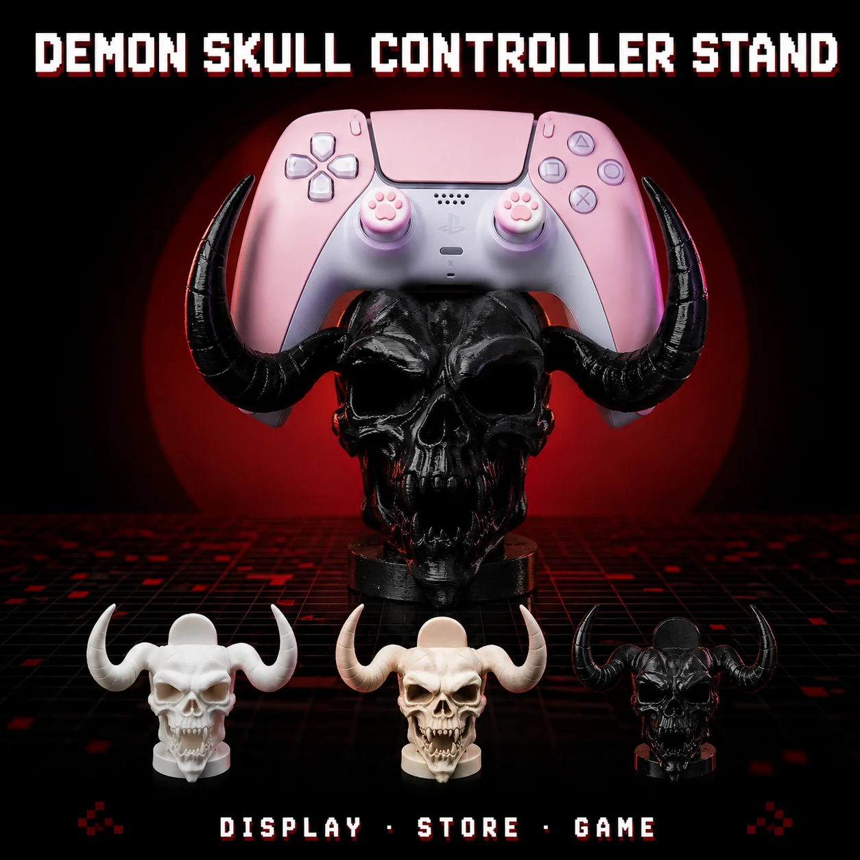 Cooler Dämonenschädel-Horn-Gamepad-Ständer, Desktop-Displayhalterung für PS5 PS4 Controller, Kreatives Gamer-Geschenk, Schreibtischdekoration