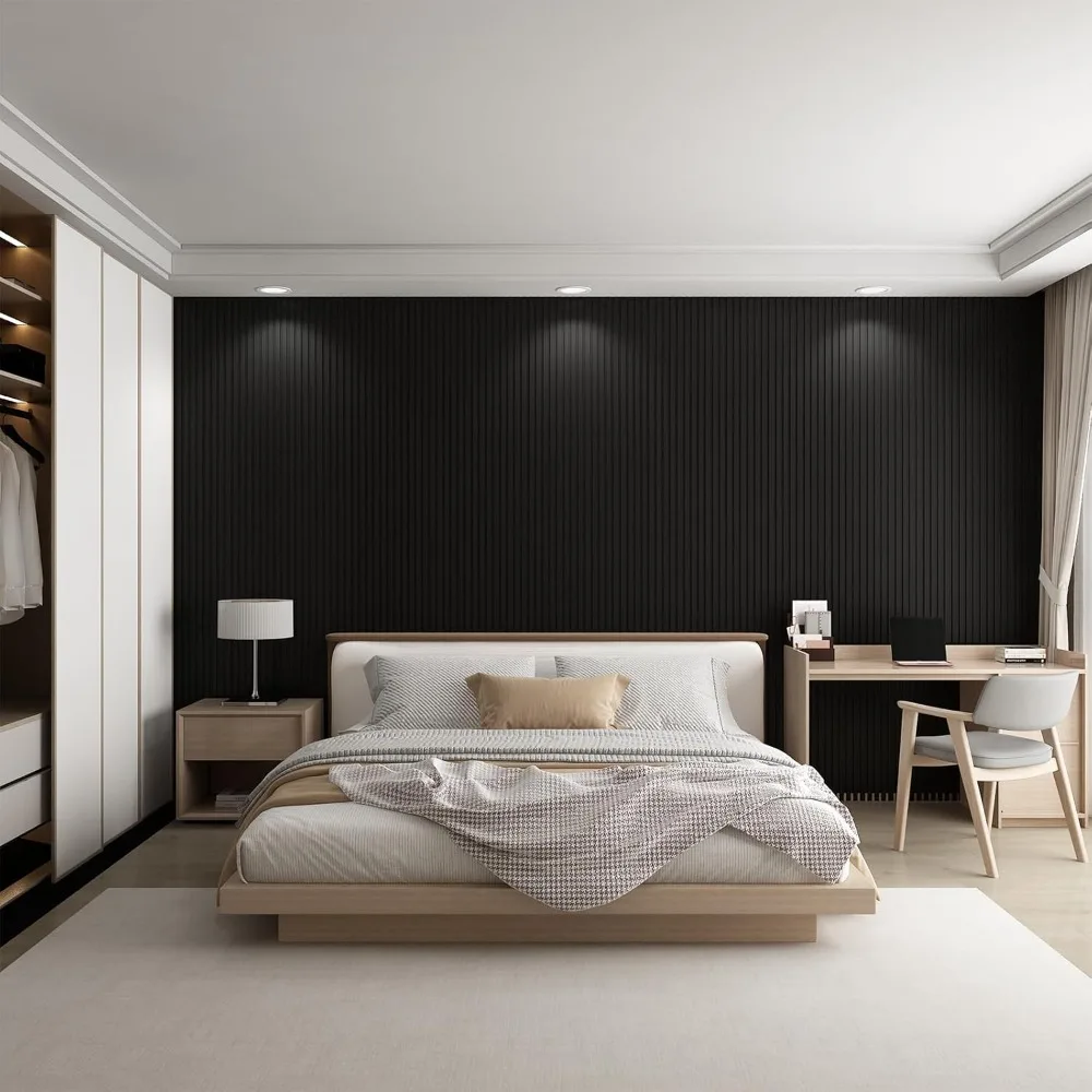 Panel ścienny 3D z listew, 8 sztuk, do dekoracji wnętrz, niski grill, czarny