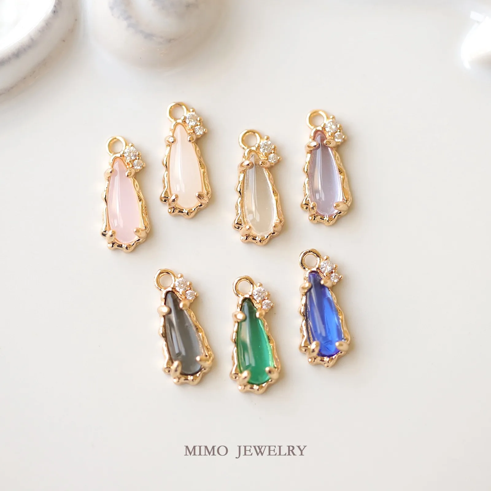 Gentle Wave Edge Zircon Water Drop Charms Pendant Supplies DIY Hand Brass Gold Plated Accessories 7X16mm