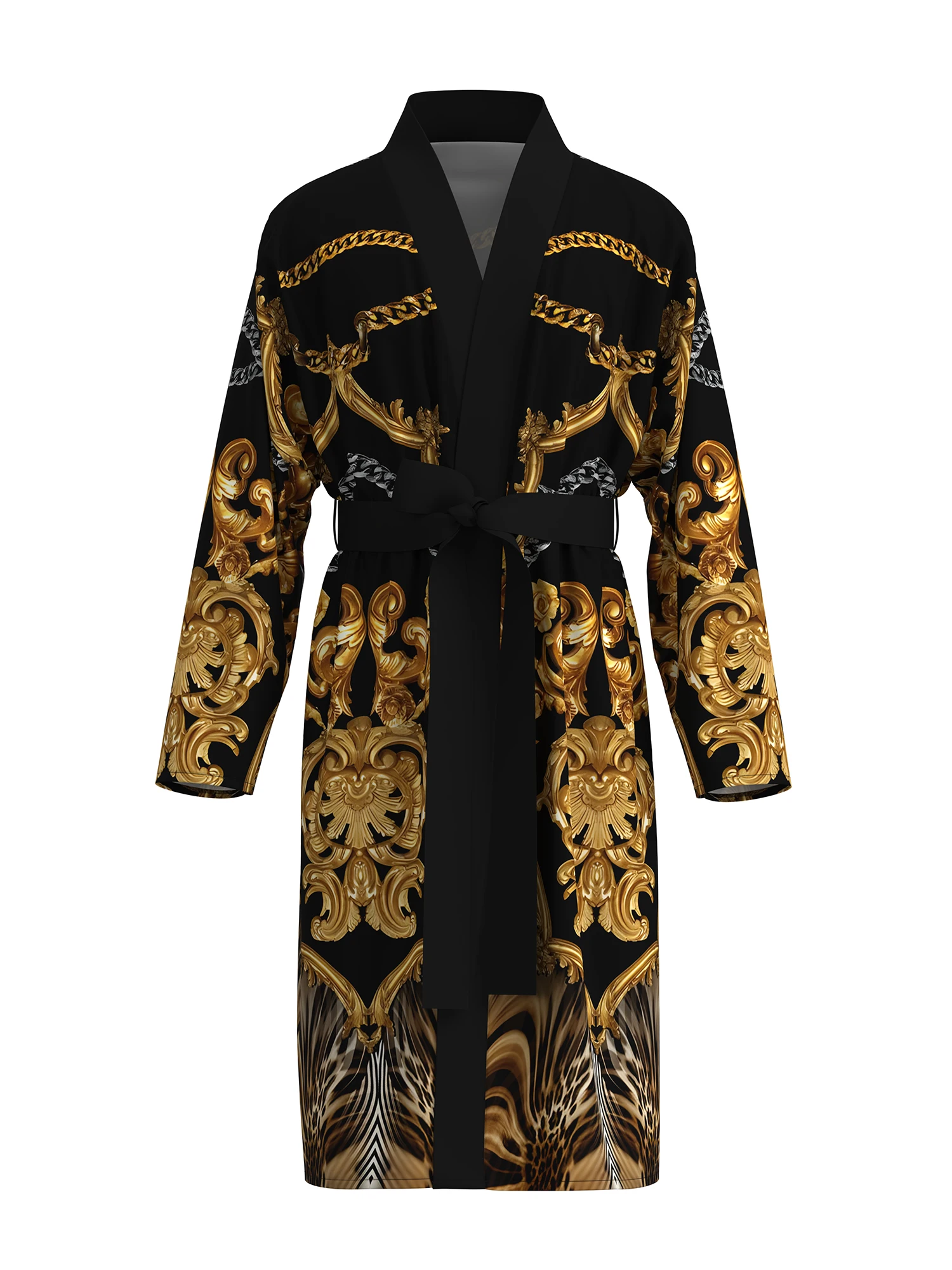 3D digital printing European aristocratic pattern comfortable skin-friendly nightgown men's long-sleeved thin bathrobe home fun