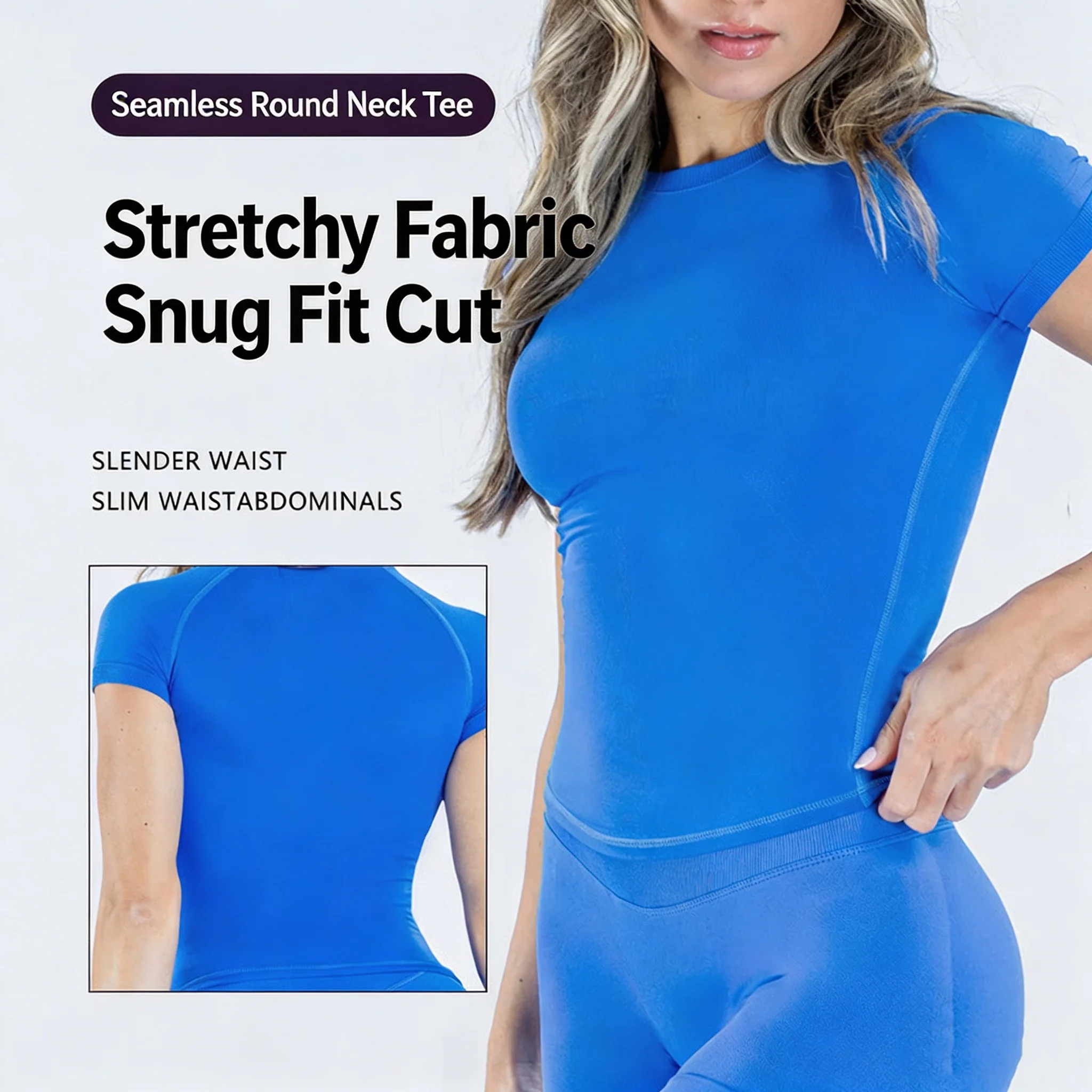 Women's Cinched Waist Slim Fit Seamless Workout Tee Stretchy Moisture Wicking for Yoga Gym Running