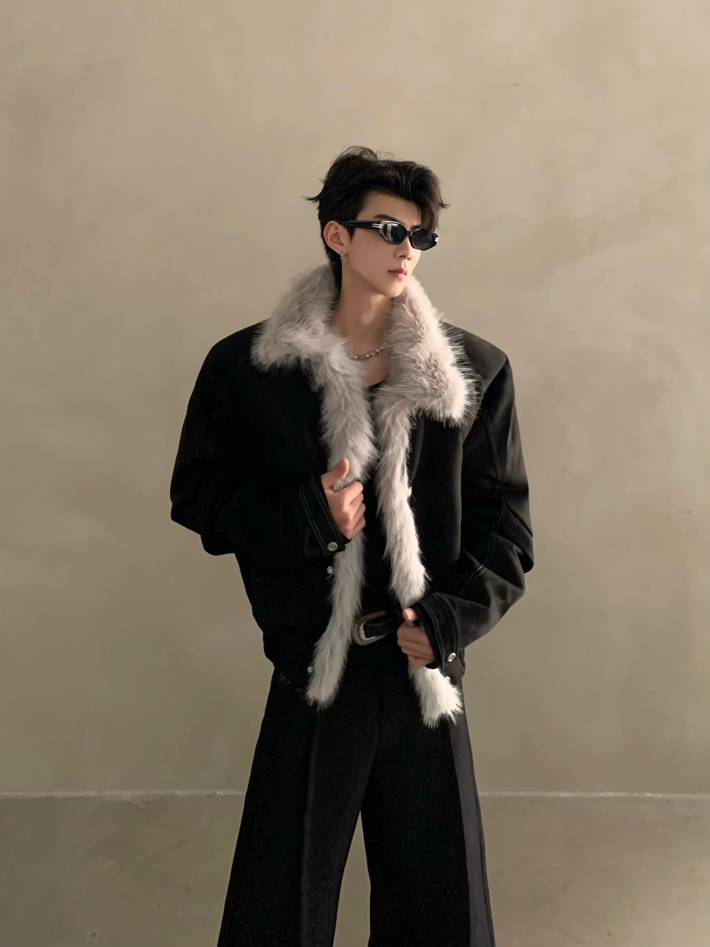 2025 Men's Winter New High-End Large Faux Fur Collar Jackets Men's Trendy Thickened Warm Chic Parkas Male Handsome Simple Parkas