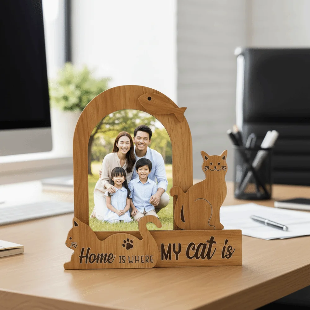 Commemorative Ornaments Wood Pet Photo Frame Handmade Dog/Cat Shape Cat Keepsake Frame Cartoon Pet Photo Display Bedroom Display