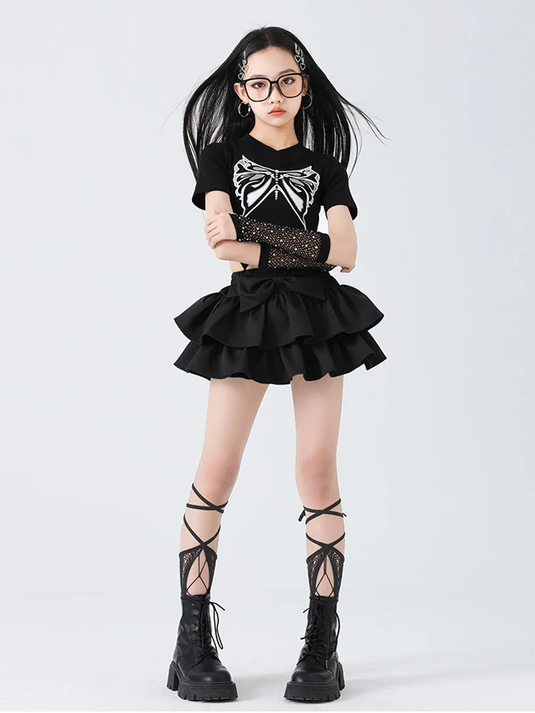 Ragazze K-pop Moda Crop Top Gonne a strati Set di vestiti Bambini Costume Hip Hop Bambini Street Dance Hot Girl Group Streetwear