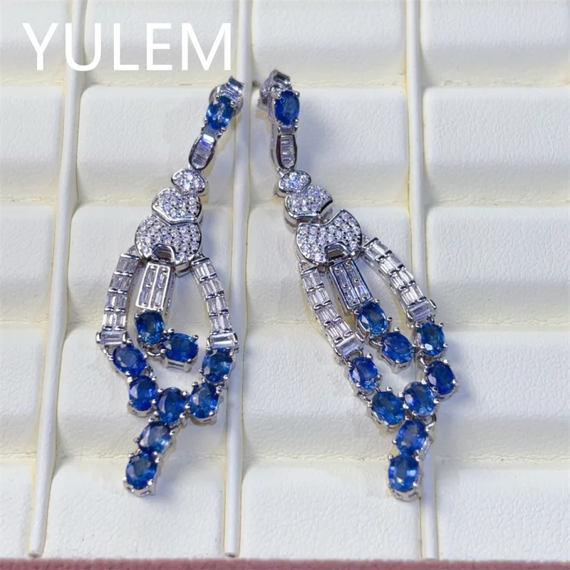 

Синие серьги с натуральным сапфиром, серьги из настоящего стерлингового серебра 925 пробы для женщин, подарки на помолвку, ювелирные изделия