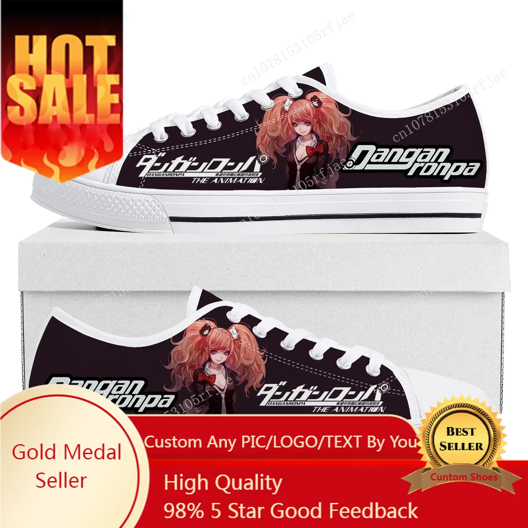 Cartoon Game Danganronpa Junko Enoshima Low Top Sneakers Womens Mens Canvas Sneaker Couple Custom Built Shoes