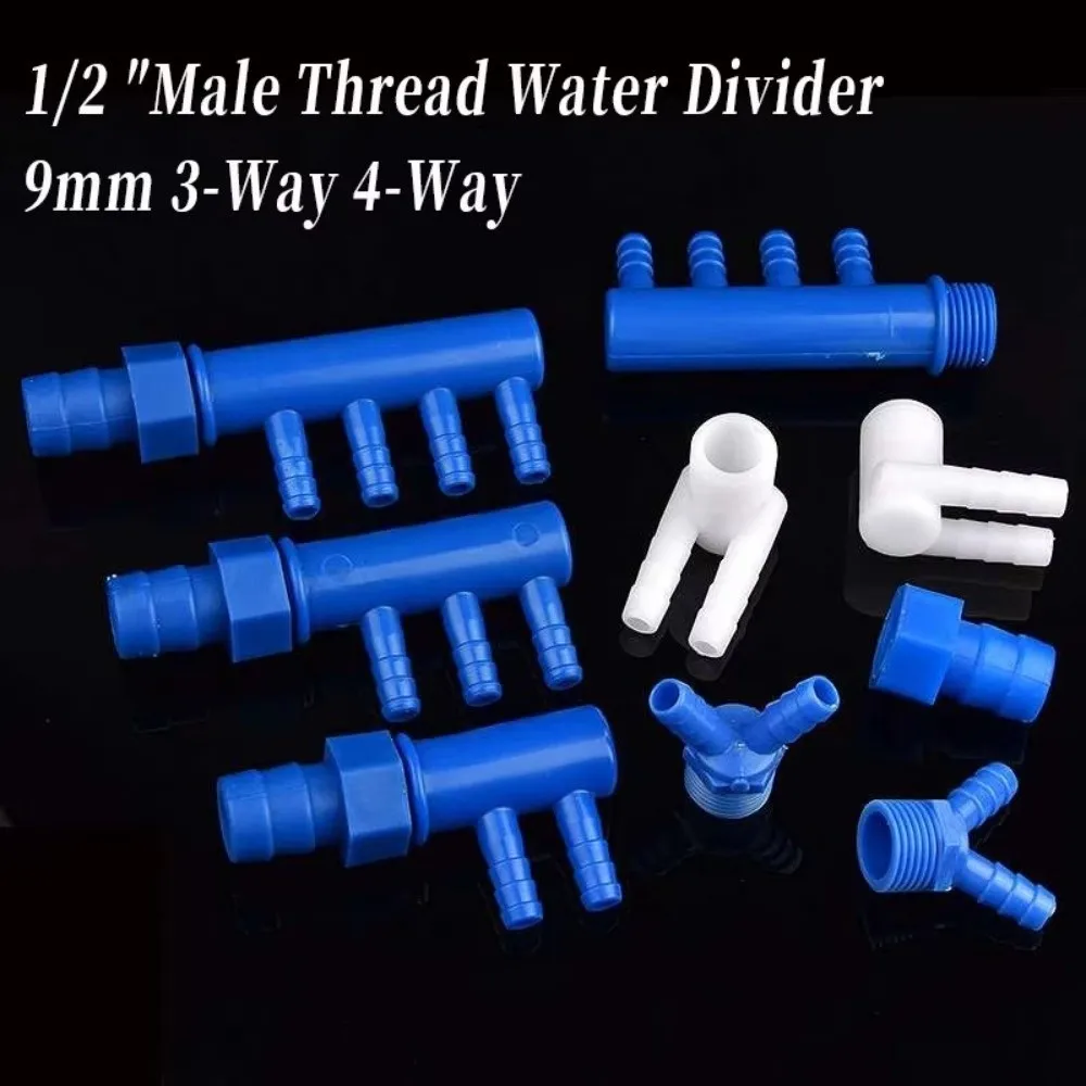 Plastic Male Thread Water Divider Multi Outlet Y Type Hose Splitter 9mm 3-Way 4-Way Barbed Port