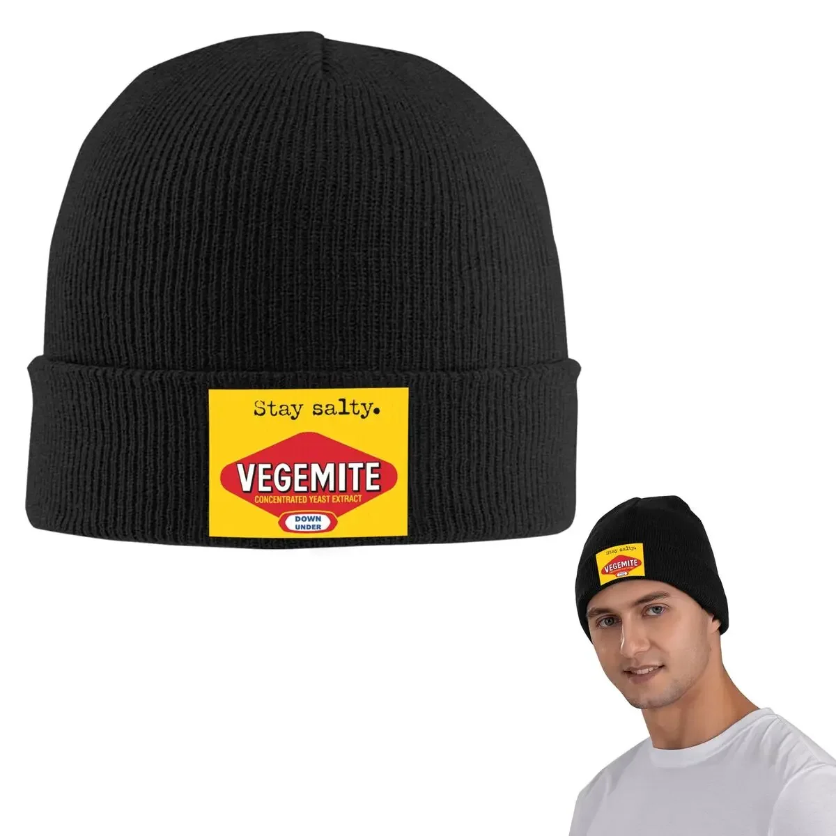 Stay Salty Vegemite Warm Knitted Cap Hip Hop Bonnet Hat Autumn Winter Outdoor Beanies Hats for Unisex Adult
