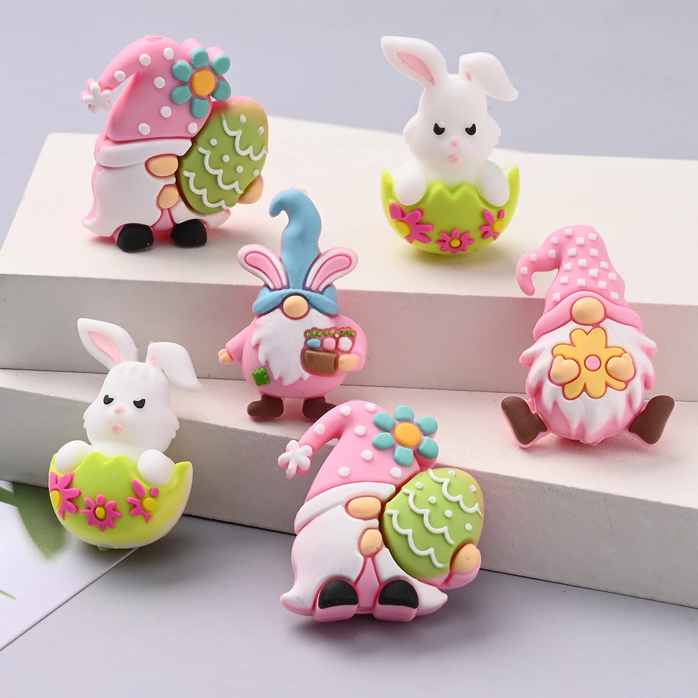 5pcs Pink Color Cute Easter Dwarf Old Man Silicone Beads For
