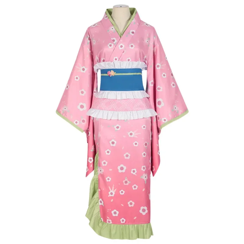 

qq38New Fashion Kanroji Mitsuri Cosplay Costume Pink Kimono Dress Outfits Halloween Carnival Party Disguise Women Suits
