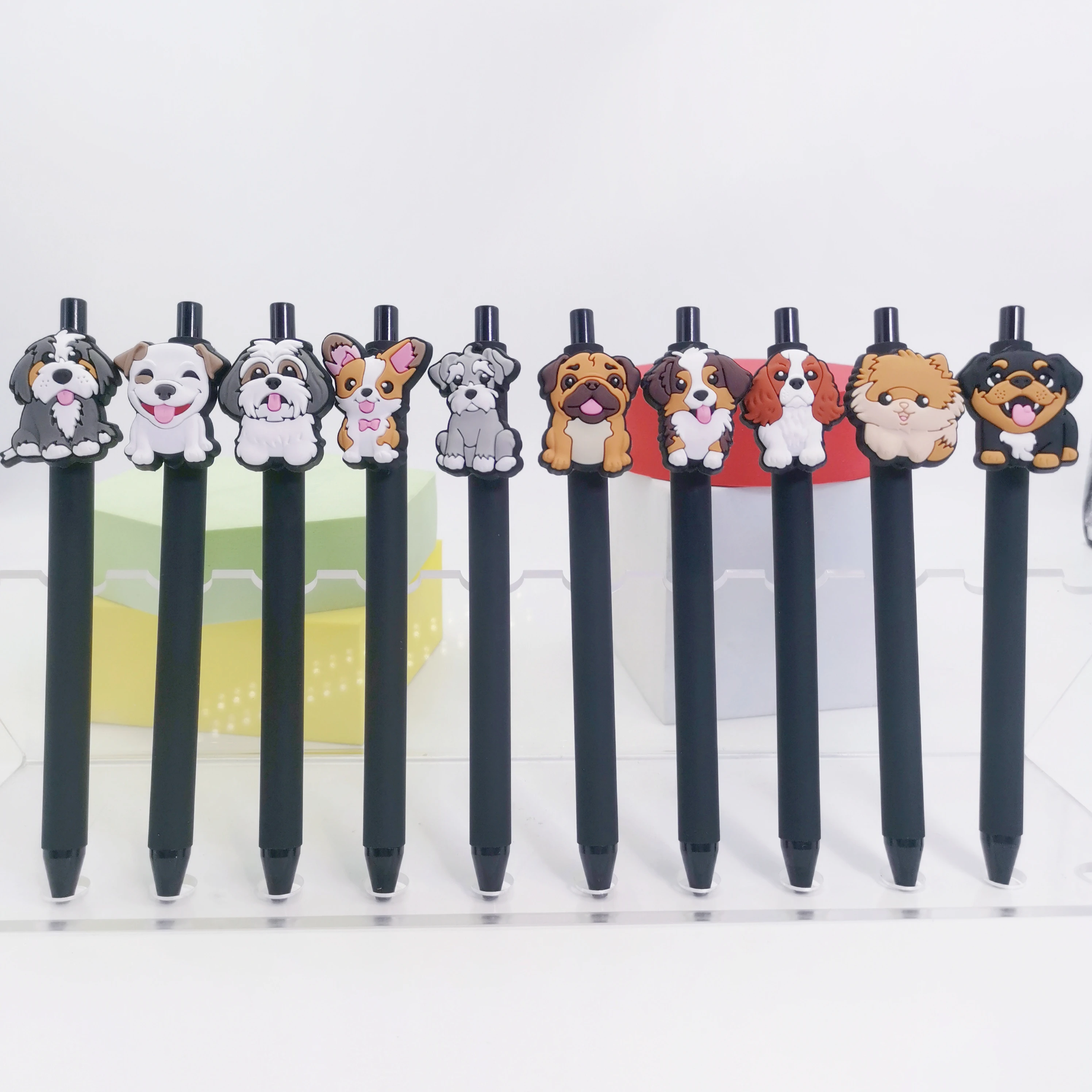 مجموعة مكونة من 10 أقلام حبر جاف بنمط Happy Dog، وتصاميم إبداعية للجرو، وأشكال متعددة، واللوازم المدرسية المكتبية