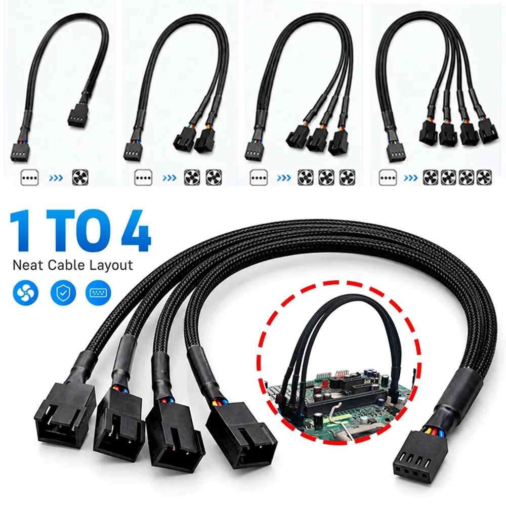 1-to-4 Extension Cable 1 To 3 Pin / 4 Pin PMW PC Case Computer Cooler Cooling Control Fan Splitter Power Adapter Extension Cable