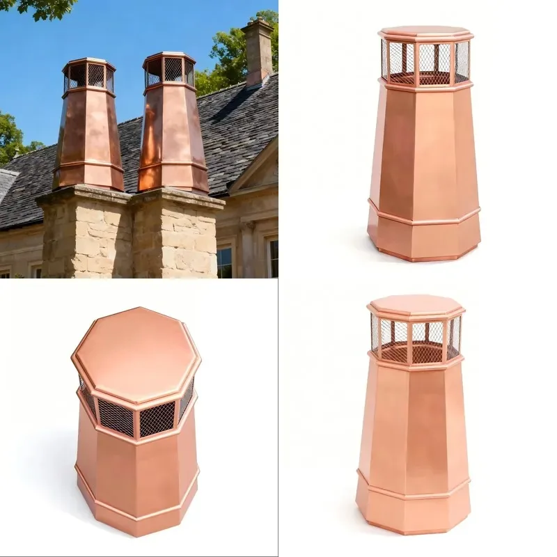 Handmade Thick Copper Weatherproof European Style Chimney Cap Octagonal Cone Cover Custom Size for Roof Ventilation
