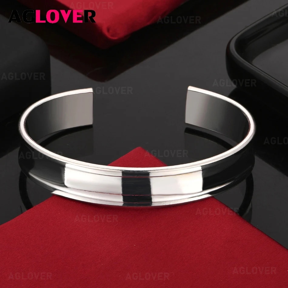 

AGLOVER 925 Sterling Silver 12mm Wide Bracelet Open Bracelet Women Cute Noble Anniversary Gift Jewelry