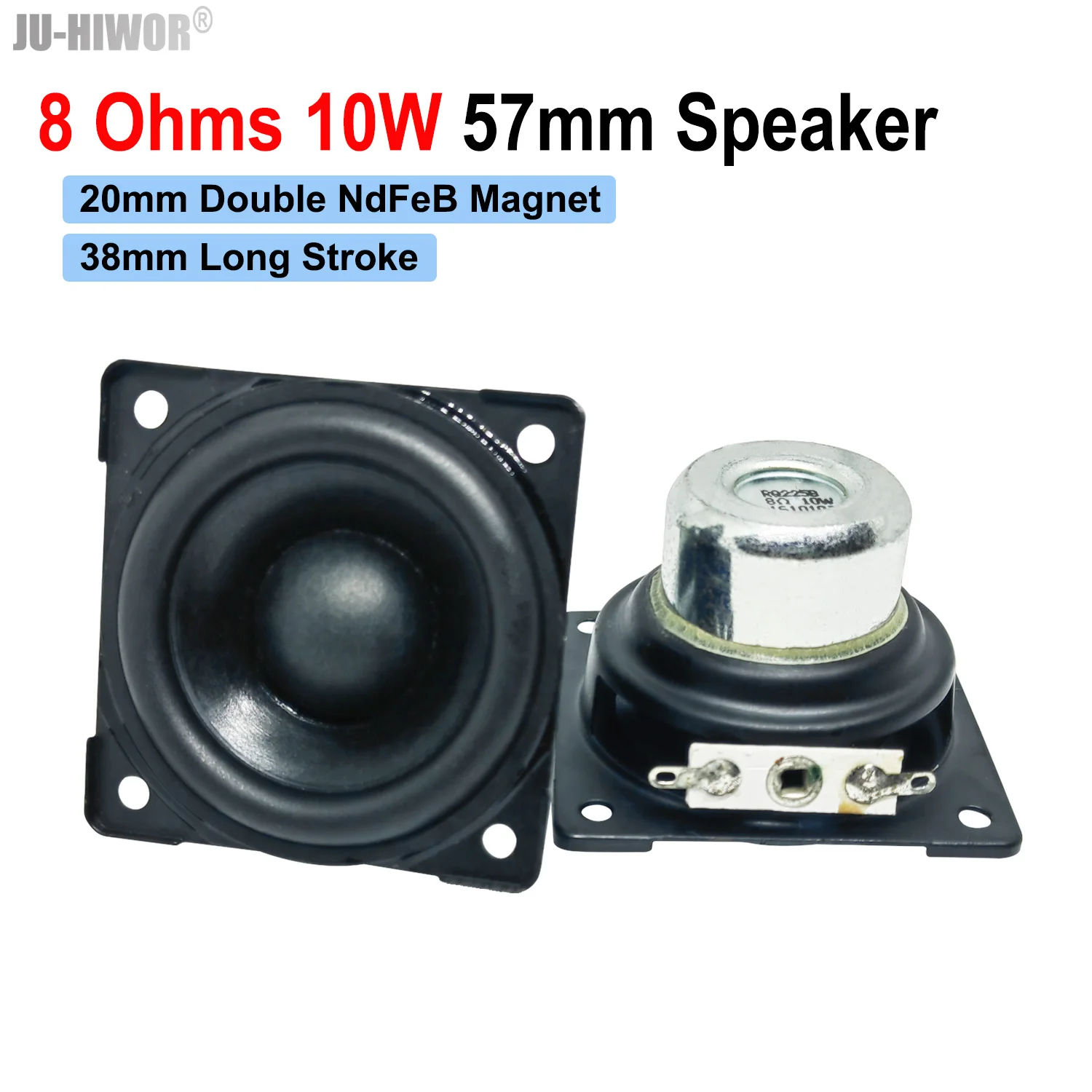 

2pcs 8Ohms 10W 57mm Square 20mm Core Dual Neodymium Magnetic 38mm Long Stroke Heavy Bass Speaker 2 inch bluetooth Loudspeaker