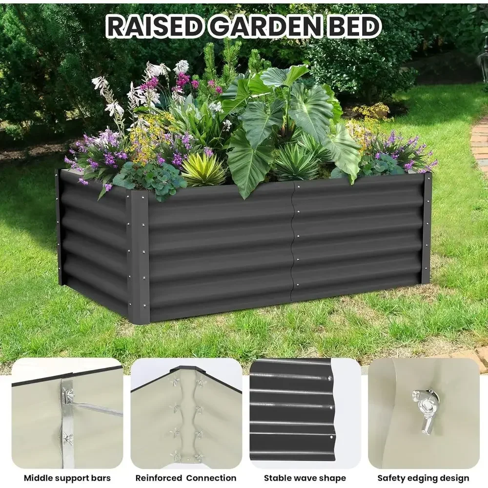 Set of 2 Durable Galvanized Raised Garden Planters, 6x3x1.5ft, Open-Ended Base, Ideal for Outdoor Plants