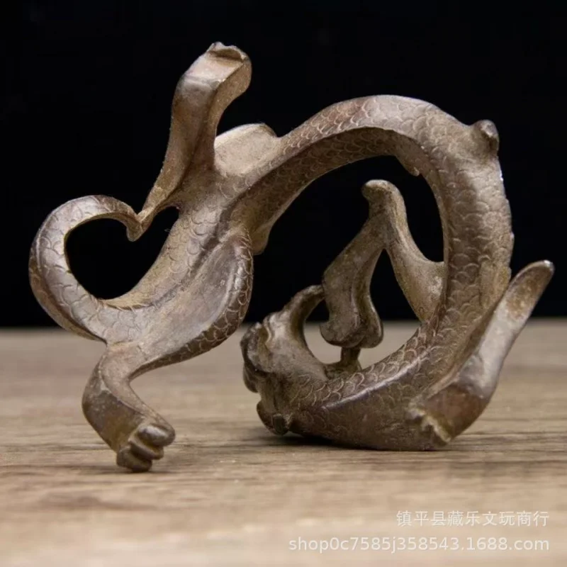 Antique Four Treasures of the Study: Ornament, Patinaed Old Bronze Item, Vintage Dragon Pen Rest