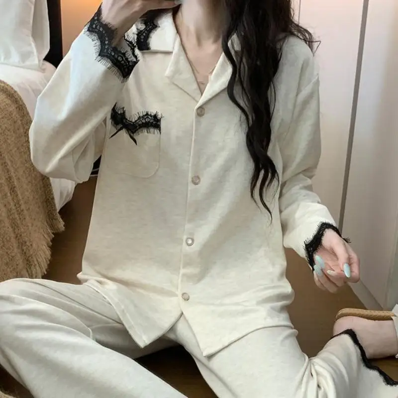 Women's Long Sleeved Long Pant Pajama Set for Students Spring Autumn New Styles Japanese Loose Home Clothes Cotton Two-Piece Set