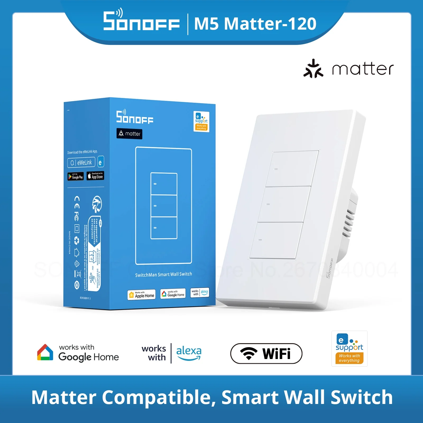 SONOFF Matter M5 120 80 86 W wifi Smart Wall Push Button SwitcheWeLink Remote voice Control with Alexa Google SmartThings Apple