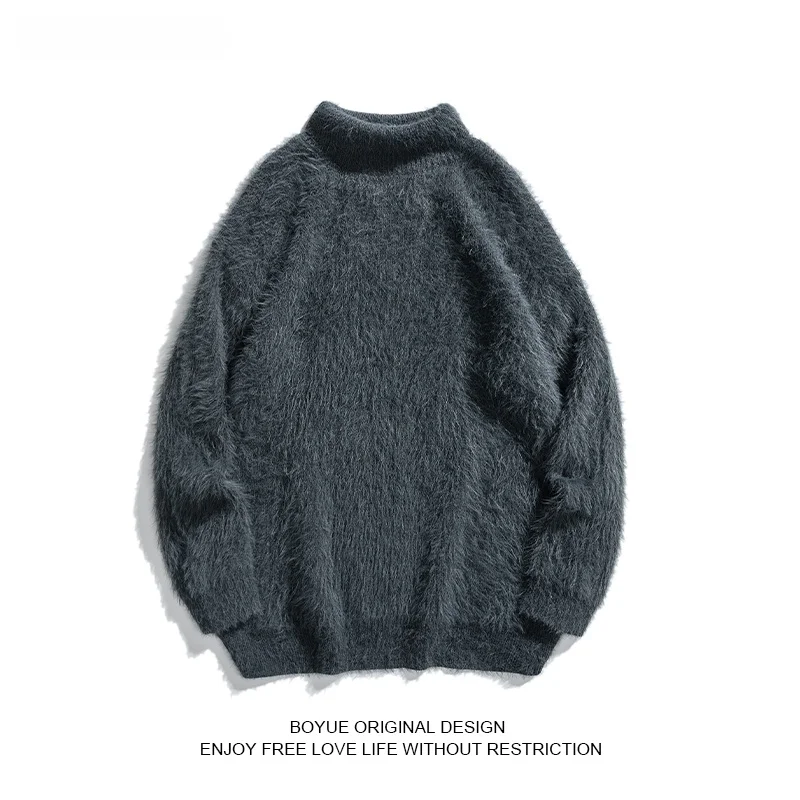 

Boyue Autumn Winter Thiened High Collar Men's Knitted Sweater Mink Fur Warm Trendy Youth Sle Long Sve Casual Top