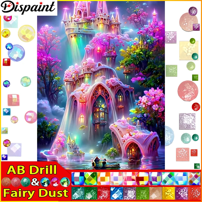 Dispaint Fairy Dust AB 5D Pittura diamante fai da te Punto croce "Albero di castello" Decorazioni per la casa Pieno di strass Intarsio Diamante Ricamo