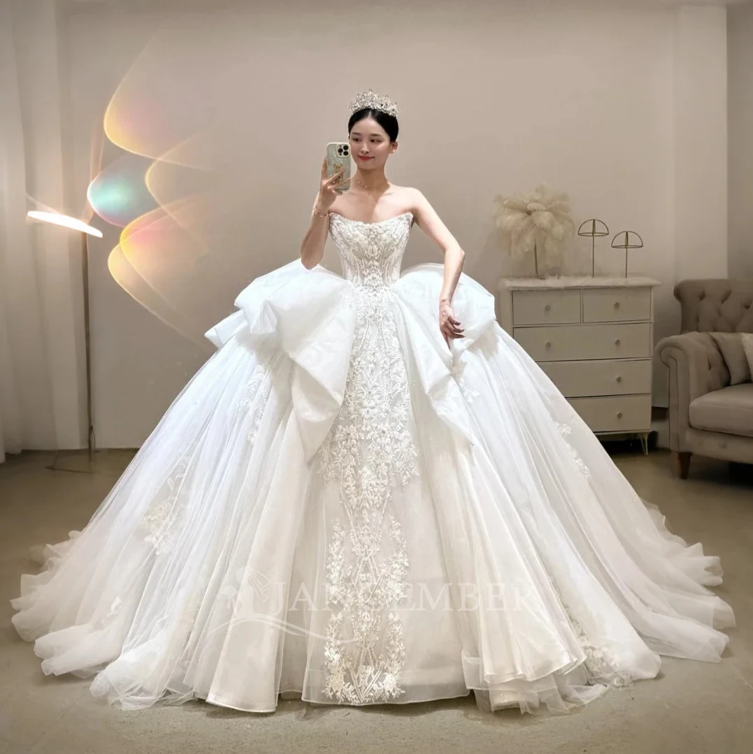 

Customized Organza Promotion Ball Gown Pleat Wedding Dress Lace Sleeveless Strapless White Bridal Gown vestidos de novia boda