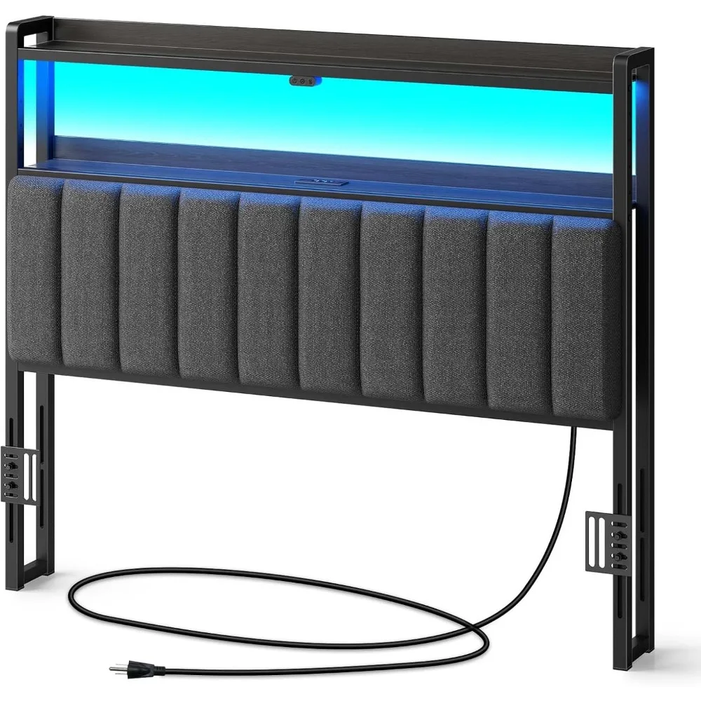 

Изголовье для полноразмерной кровати с местом для хранения вещей, 60 000 цветных светодиодных светильников своими руками, изголовье с USB и портом типа C, регулируемая по высоте,