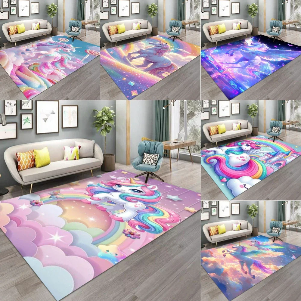Magischer Einhorn-Druck, Kinderteppich für Mädchenzimmer, Kinderzimmer, Dekoration, Spielmatte, weicher Wohnzimmer-Nachttischteppich, maschinenwaschbare Bodenmatte