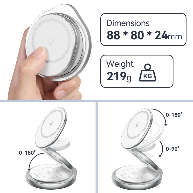 Vention-Chargeur magnétique sans fil en métal 3 en 1, station 15W pour iPhone 16, 15, 14, Apple Watch 1-10 Airpods, nouveau