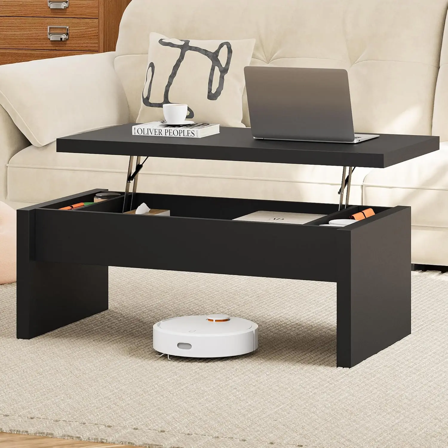 

Lift Top Coffee Table Wood Rectangle Hidden Storage Mid Century Small Space Living Room Office Customized