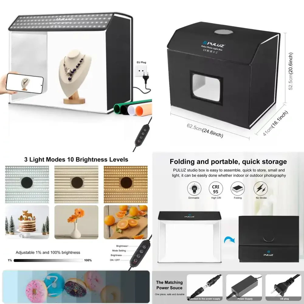 

PULUZ 60*40CM Photo Studio Light Box With 4 Colors Backdrop,72W 3 Mode Light Folding Photography Softbox,Photo Shooting Tent