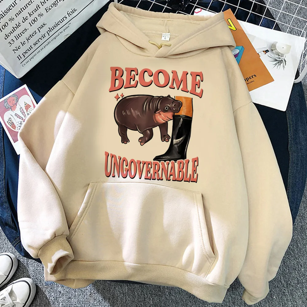 Moo Deng hoodie Athleisure ผ้านุ่ม Y2K รูปแบบอะนิเมะเสื้อกันหนาวหญิงเสื้อ hoodie ผ้านุ่มมังงะสวมใส่สบายๆ