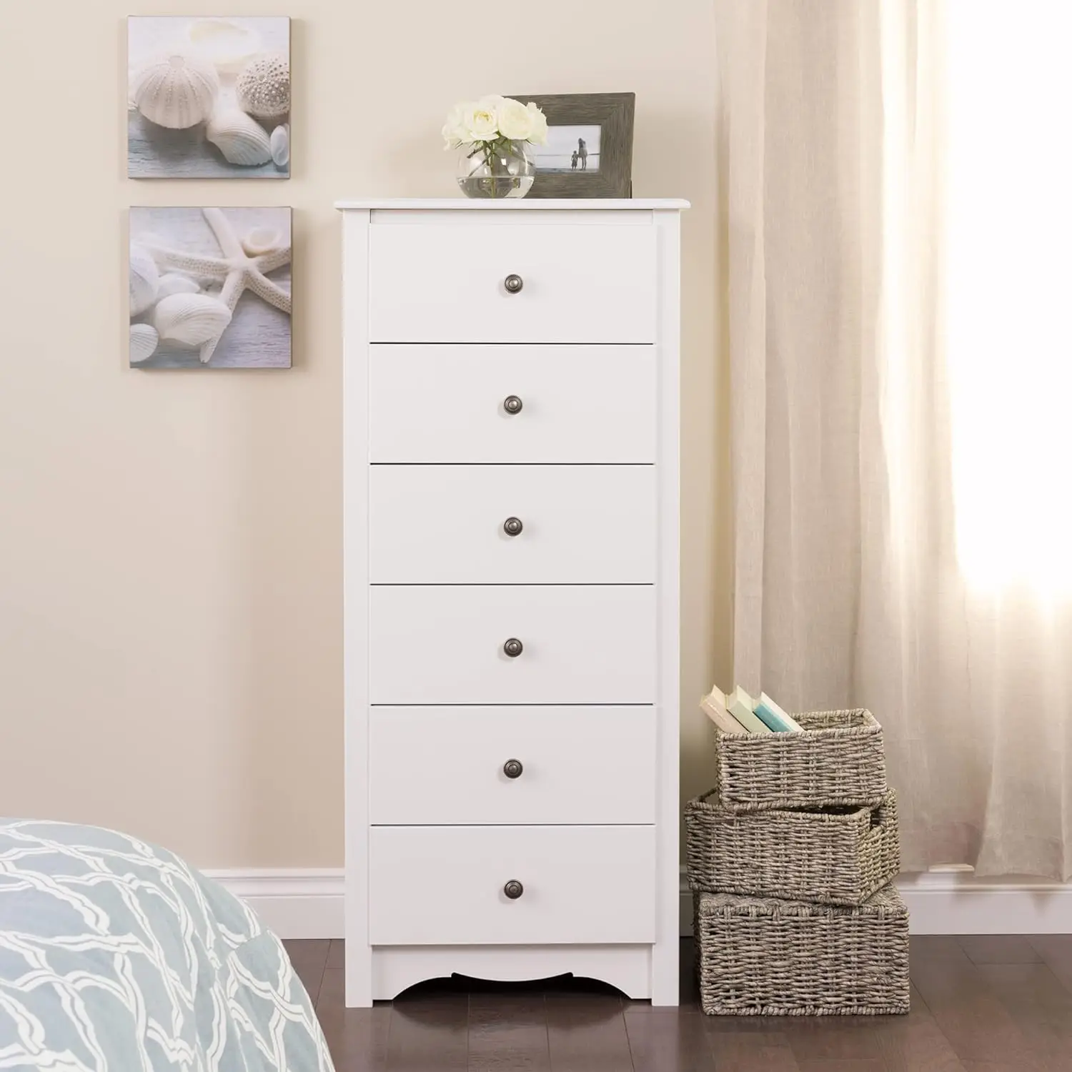 Prepac Monterey 6 Drawer Tall Chest For Bedroom, Dresser, 17.75