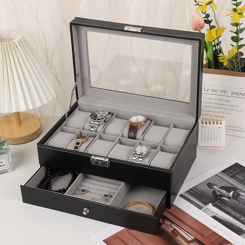 

VANSIHO Household Multi-Functional Large Capacity Eco friendly Leather Jewelry Box Earrings And Bracelets Storage Watch Box