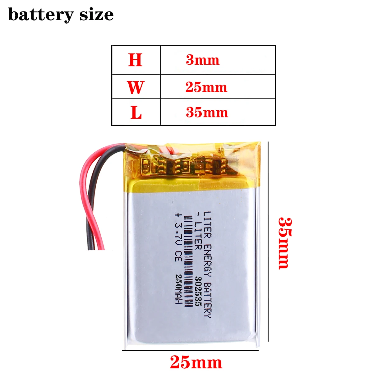 polymer lithium battery 302535 3.7V 250mah mp3 plug-in card bluetooth wireless