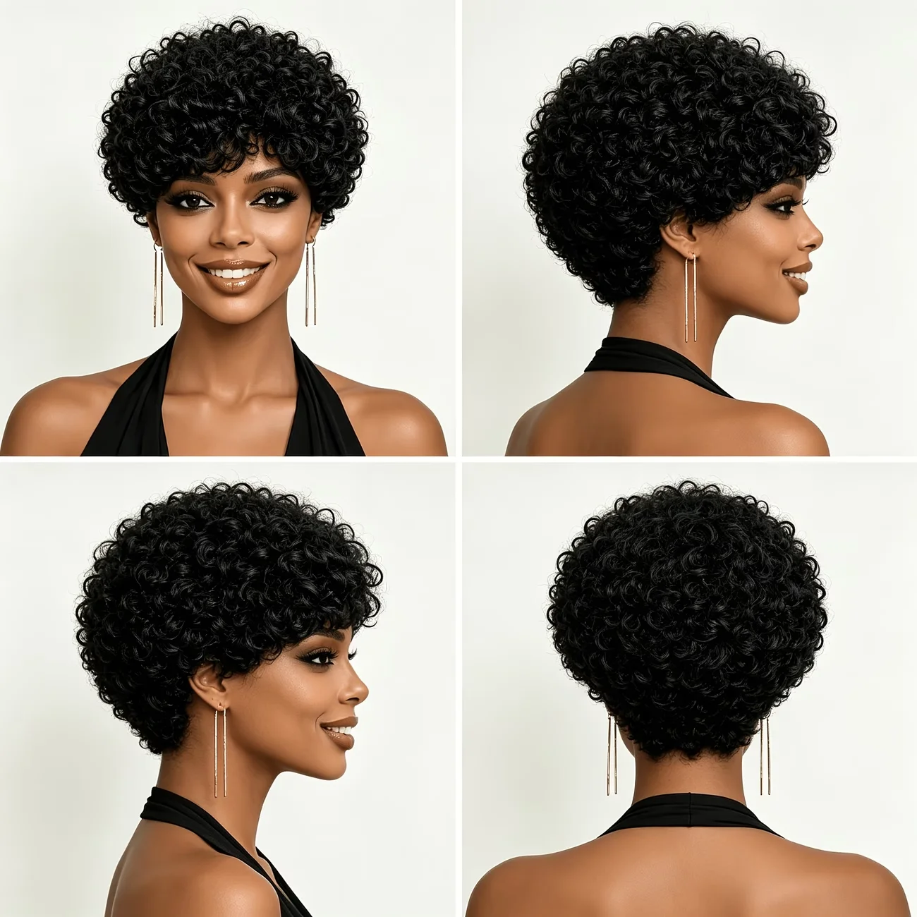Synthetic black 10-inch curly wig, voluminous and tightly curled, heat-resistant full-head wig, for women’s everyday hairstyles