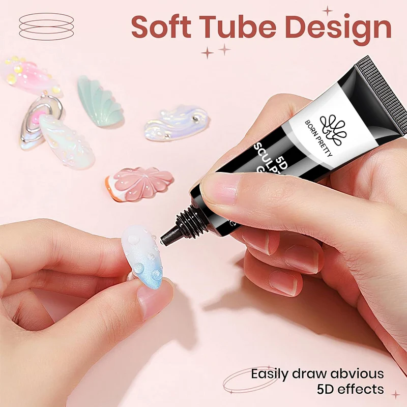 BORN PRETTY Clear 5D Sculpting Gel สําหรับเล็บออกแบบ DIY 5D เล็บเจลเจลลายนูนสําหรับวาดภาพวาดแกะสลักเล็บเจล