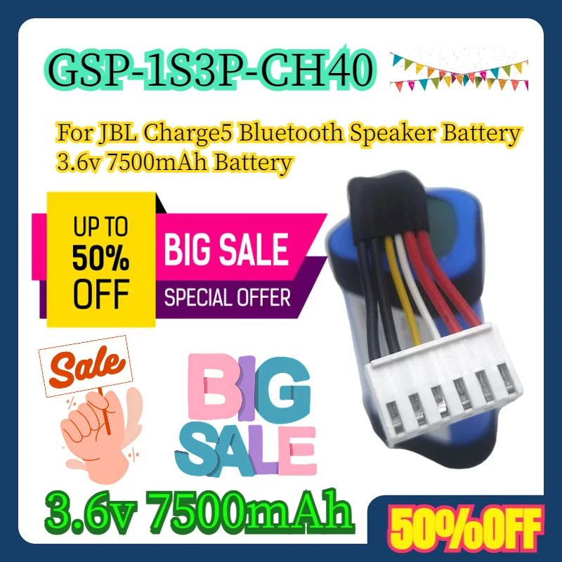 

3.6v 7500mAh For JBL Charge5 Bluetooth Speaker Battery GSP-1S3P-CH40 3.6v 7500mAh Battery
