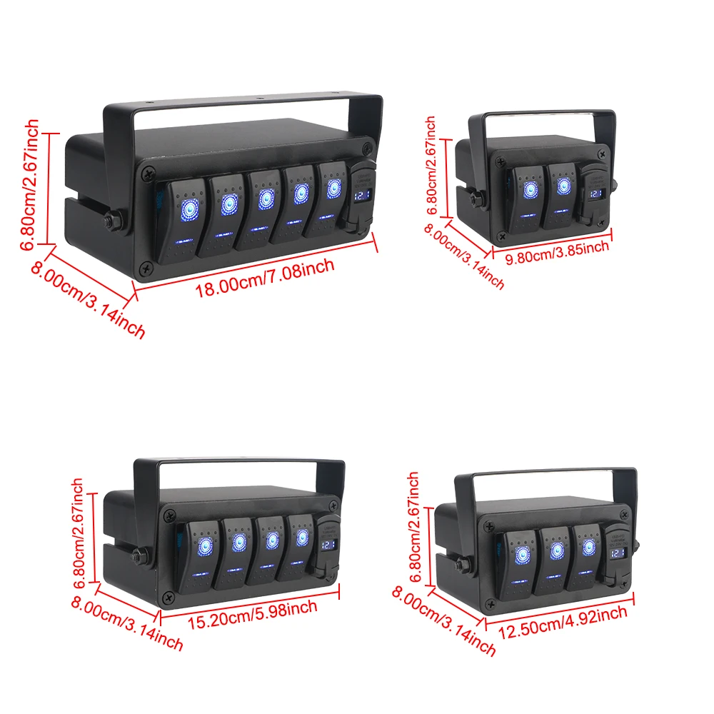 Digital Voltmeter DC 12V/24V Auto Accessories Car Marine Circuit Breaker 2/3/4/5 Gang PD+QC Fast Charging Switch Panel