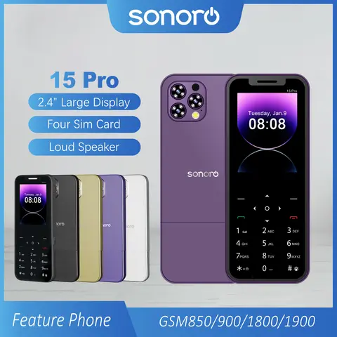 MKTEL A15 PRO 피처폰, 2.4 인치 LCD 스크린, SIM 4 개 대기 1200mAh 배터리, MP3, MP4, FM 라디오, 블루투스, GPRS 시니어 폰