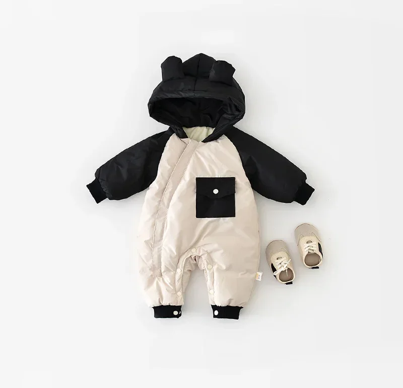 

2023 Winter Baby Jumpsuits Fleece Lining Hooded Toddler Romper Infant Onesie Cotton-padded Kids Outfit Baby Girl Boy Clothes
