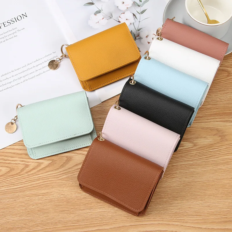 Women Mini PU Leather Card Holder, Multi‑Slot Foldable Card Purse with Key Ring, Compact Pocket Wallet for Daily Card Storage