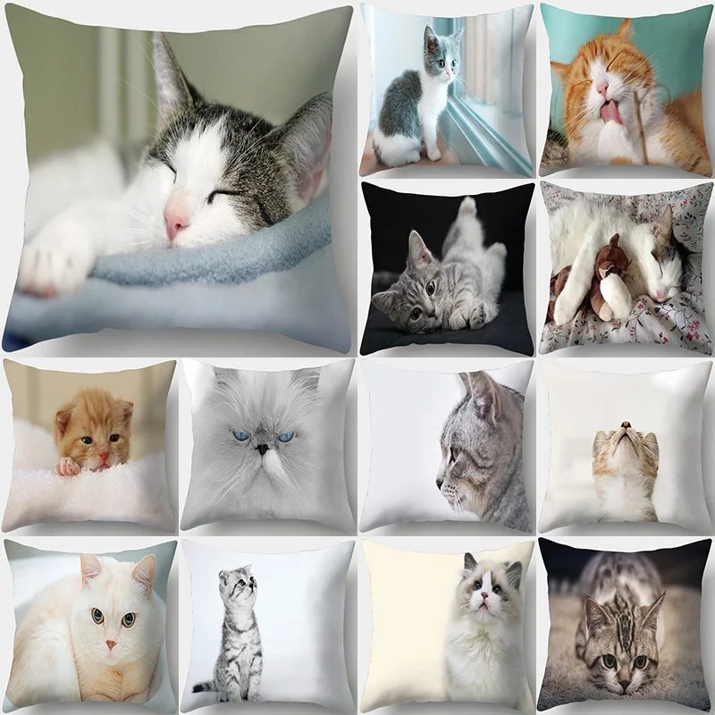 

Cute Cat Print Decorative Cushions Pillowcase Polyester Cushion Cover Throw Pillow Sofa Living Room Decoration Pillowcover 40956