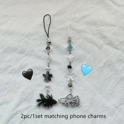 Handmade Betta Fish Matching Phone Charms Black White